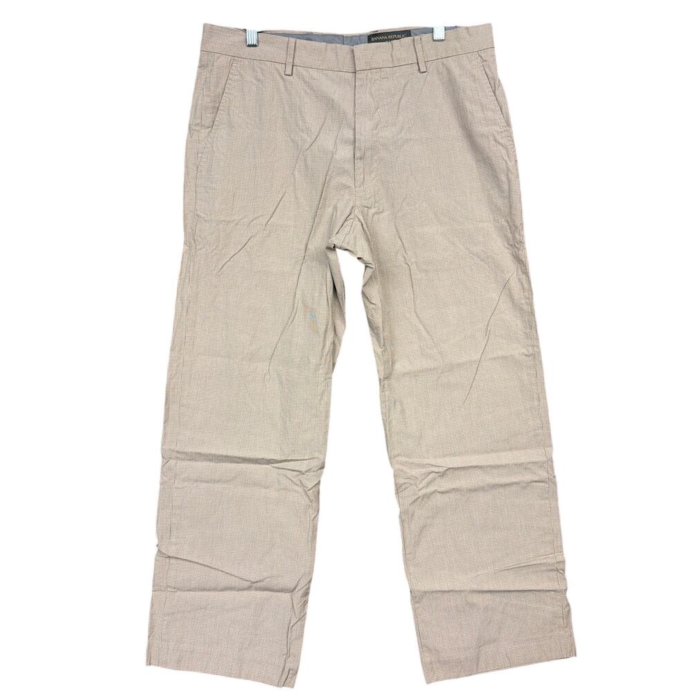 Banana Republic Mens Pants Tan Brown Black Plaid Straight Lightweight 35x30